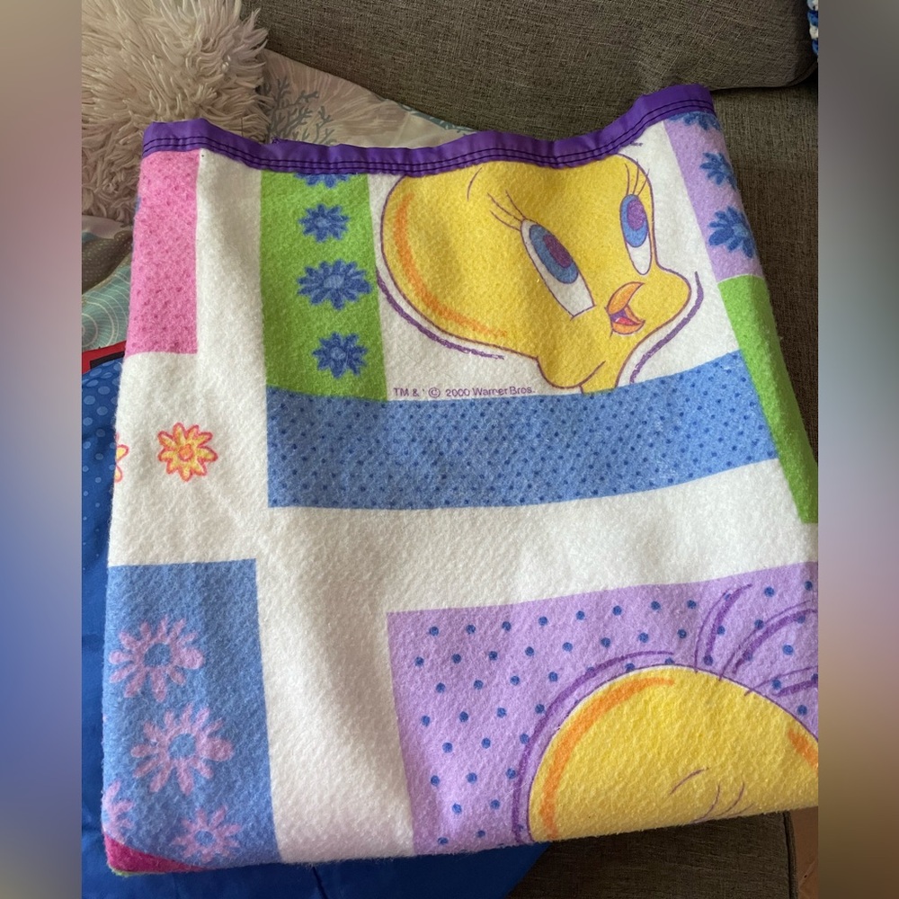 Vintage 2000’s Warner bros Tweety Bird With flowers pastel colors fleece blanket